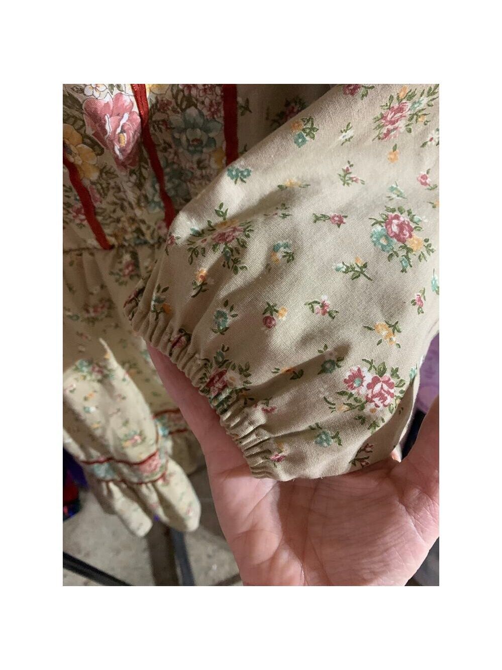 Vintage 1970's Boho Mini Prairie Dress Tunic Top Cream Floral Print Sz xs /child - Picture 13 of 14
